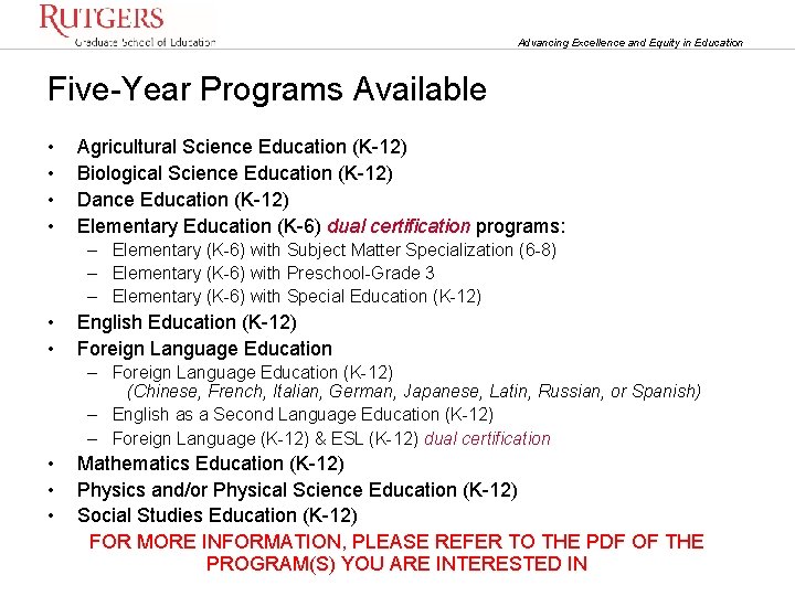 Advancing Excellence and Equity in Education Five-Year Programs Available • • Agricultural Science Education