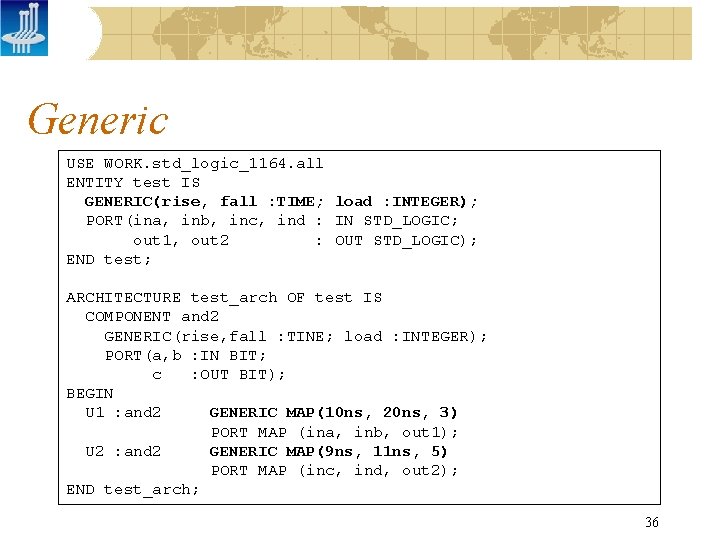 Generic USE WORK. std_logic_1164. all ENTITY test IS GENERIC(rise, fall : TIME; load :