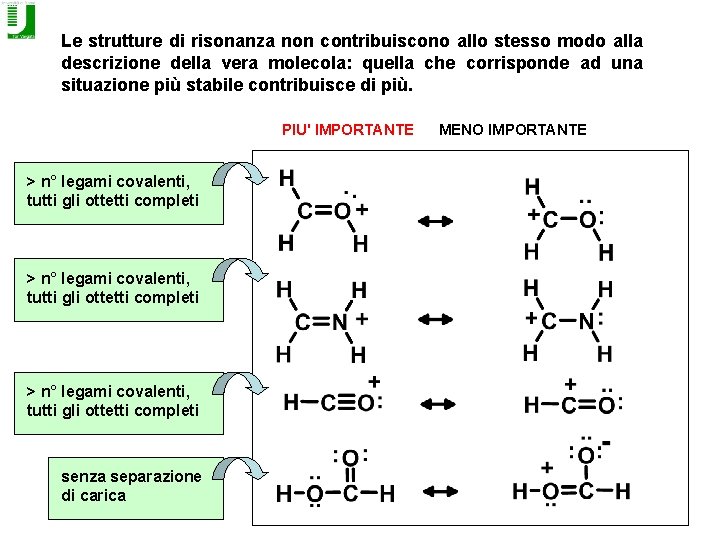 Le strutture di risonanza non contribuiscono allo stesso modo alla descrizione della vera molecola: