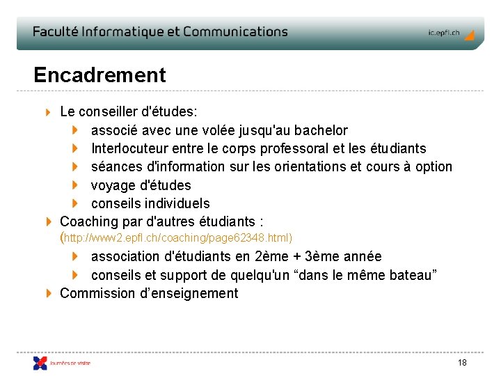 Encadrement Le conseiller d'études: associé avec une volée jusqu'au bachelor Interlocuteur entre le corps