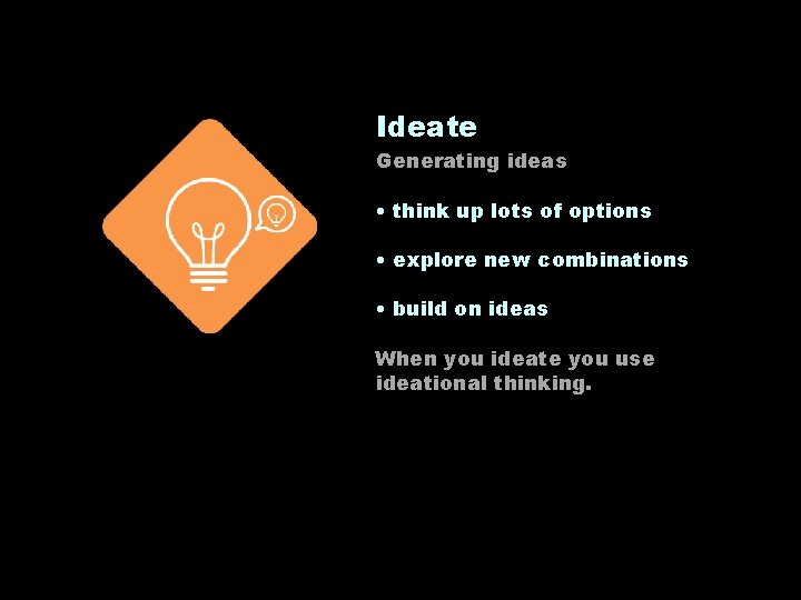 Ideate Generating ideas • think up lots of options • explore new combinations •
