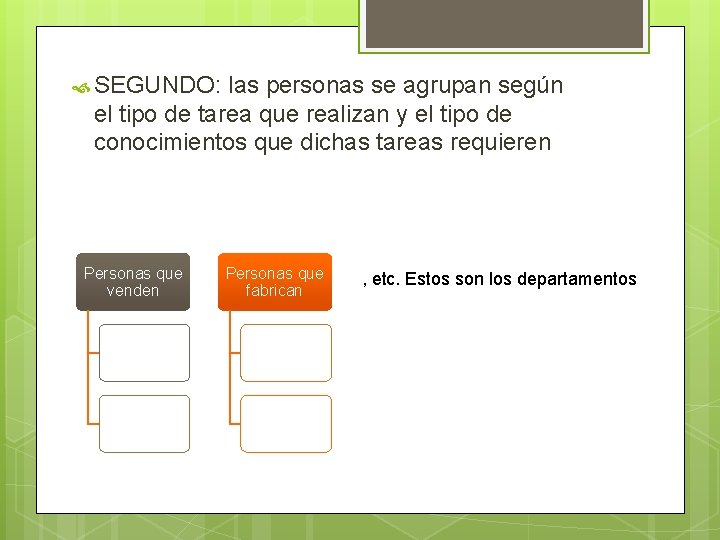  SEGUNDO: las personas se agrupan según el tipo de tarea que realizan y