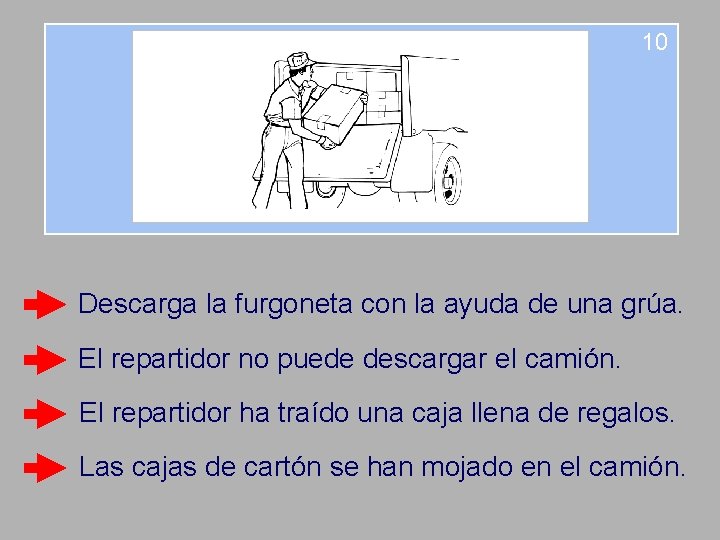 10 Descarga la furgoneta con la ayuda de una grúa. El repartidor no puede