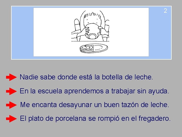 2 Nadie sabe donde está la botella de leche. En la escuela aprendemos a