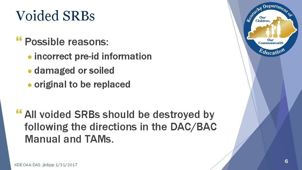 Voided SRBs } Possible reasons: ● incorrect pre-id information ● damaged or soiled ●