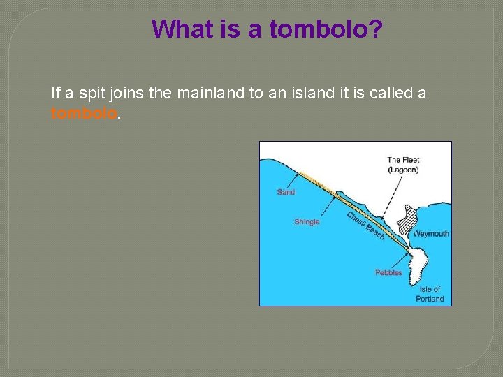 What is a tombolo? If a spit joins the mainland to an island it