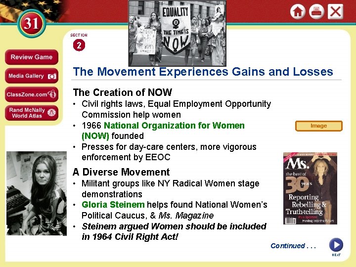 SECTION 2 The Movement Experiences Gains and Losses The Creation of NOW • Civil