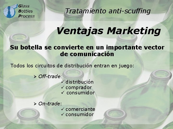 Tratamiento anti-scuffing Ventajas Marketing Su botella se convierte en un importante vector de comunicación