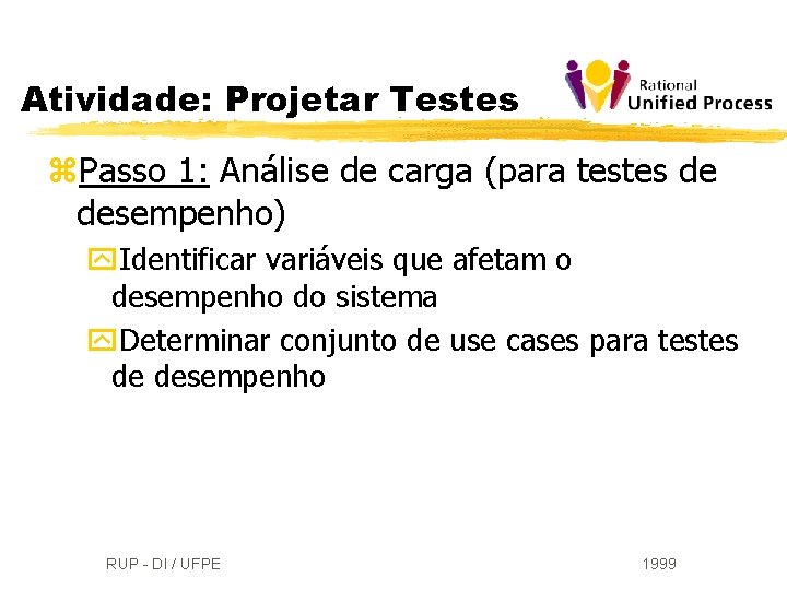 Atividade: Projetar Testes z. Passo 1: Análise de carga (para testes de desempenho) y.