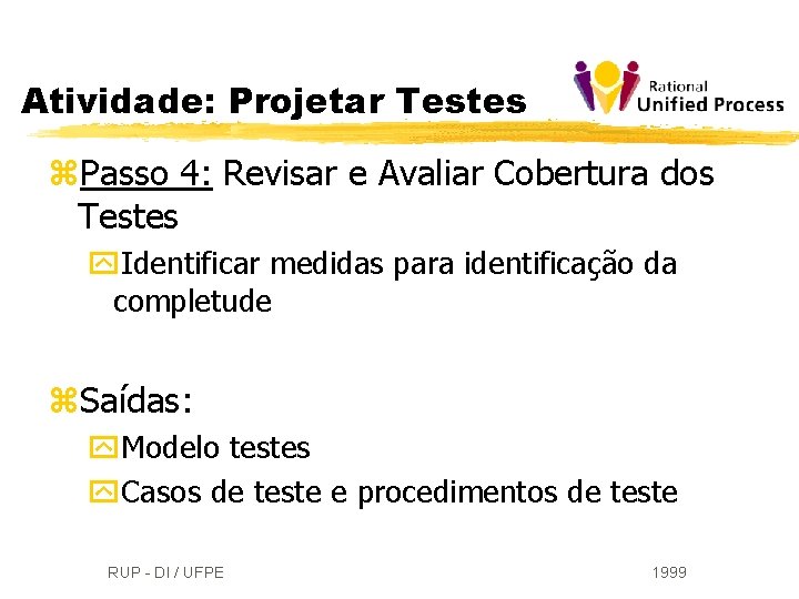 Atividade: Projetar Testes z. Passo 4: Revisar e Avaliar Cobertura dos Testes y. Identificar