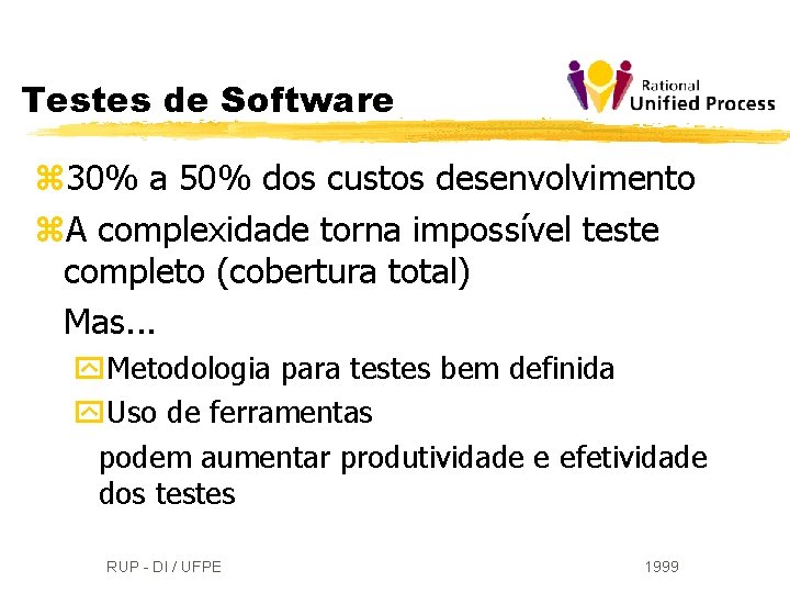 Testes de Software z 30% a 50% dos custos desenvolvimento z. A complexidade torna