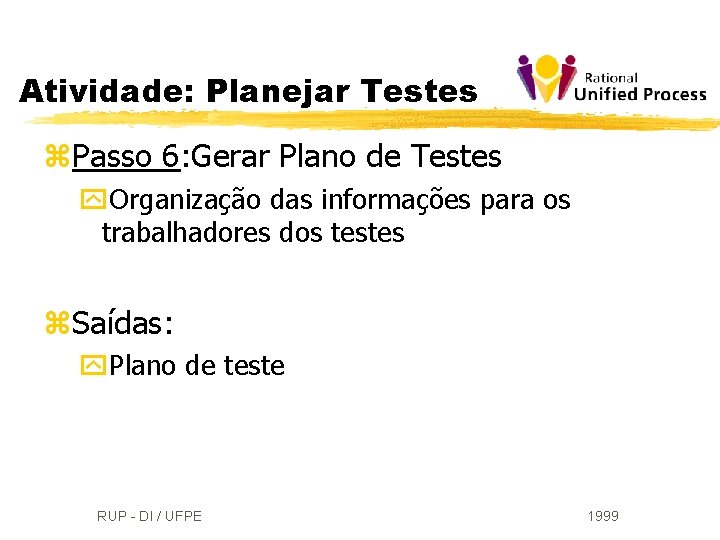 Atividade: Planejar Testes z. Passo 6: Gerar Plano de Testes y. Organização das informações