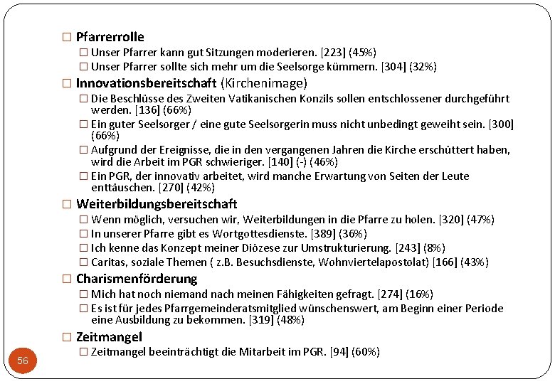 56 � Pfarrerrolle � Unser Pfarrer kann gut Sitzungen moderieren. [223] (45%) � Unser