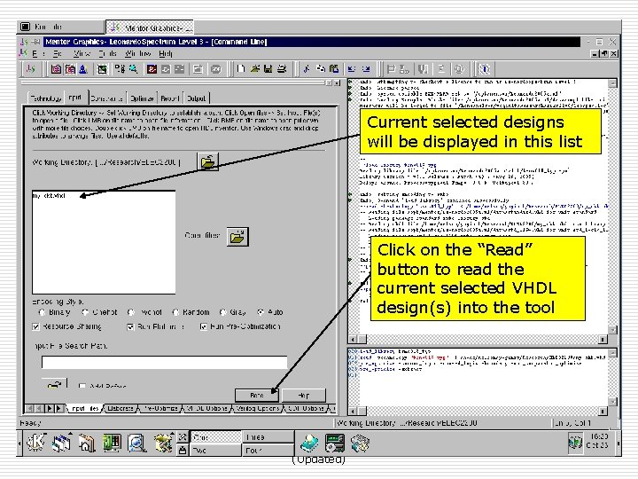 Current selected designs will be displayed in this list Click on the “Read” button