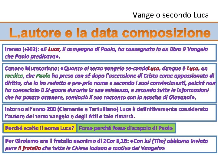 Vangelo secondo Luca Ireneo (ᵻ 202): «E Luca, il compagno di Paolo, ha consegnato