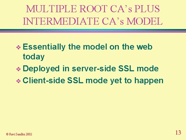 MULTIPLE ROOT CA’s PLUS INTERMEDIATE CA’s MODEL v Essentially the model on the web