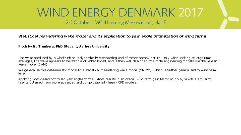 Statistical meandering wake model and its application to yaw-angle optimization of wind farms Pitch