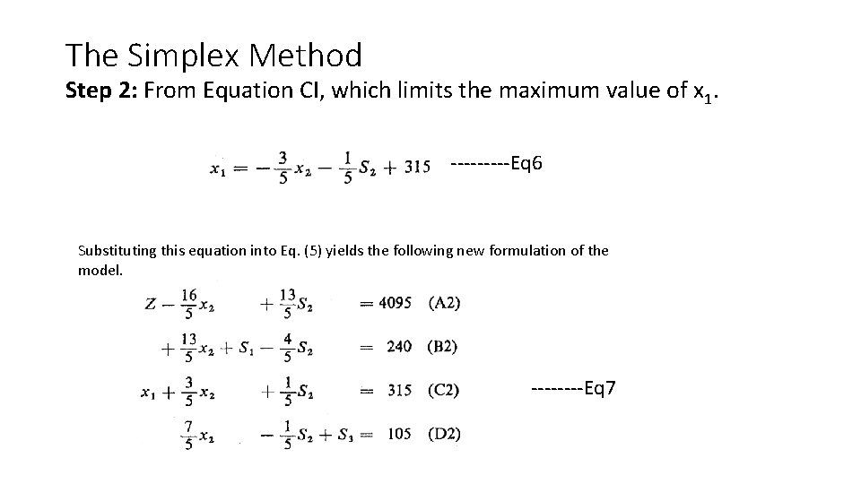 The Simplex Method Step 2: From Equation CI, which limits the maximum value of