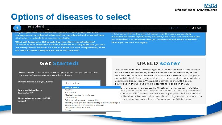 Options of diseases to select 