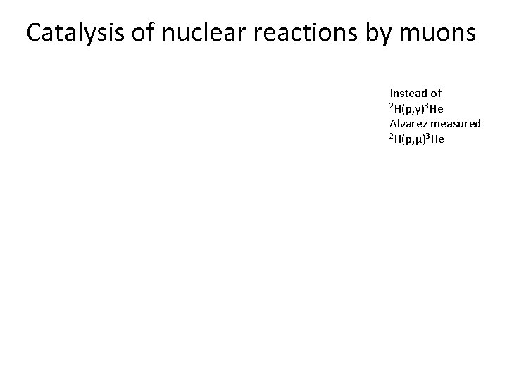 Catalysis of nuclear reactions by muons Instead of 2 H(p, γ)3 He Alvarez measured