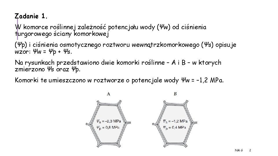 Zadanie 1. W komorce roślinnej zależność potencjału wody (Ψw) od ciśnienia turgorowego ściany komorkowej