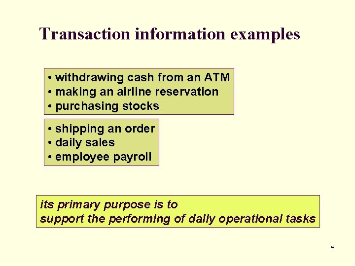 Transaction information examples • withdrawing cash from an ATM • making an airline reservation Transaction information examples • withdrawing cash from an ATM • making an airline reservation