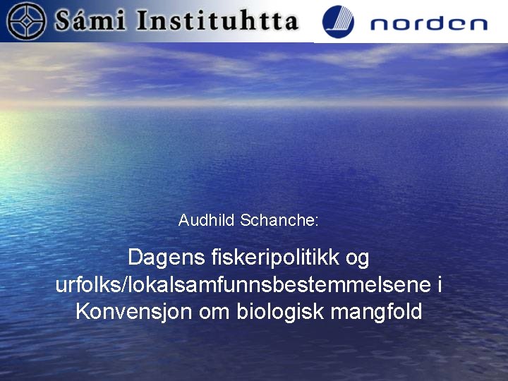 Audhild Schanche: Dagens fiskeripolitikk og urfolks/lokalsamfunnsbestemmelsene i Konvensjon om biologisk mangfold 