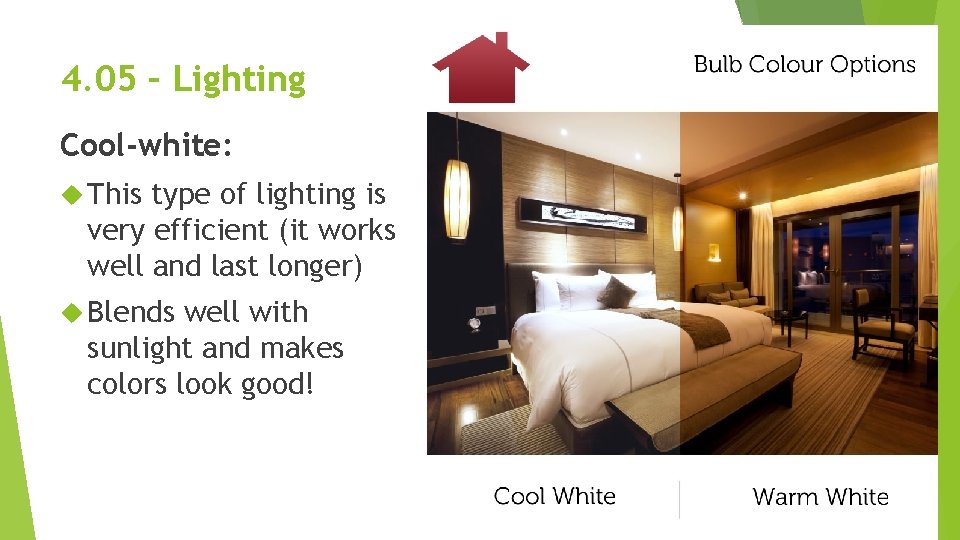 4. 05 – Lighting Cool-white: This type of lighting is very efficient (it works 4. 05 – Lighting Cool-white: This type of lighting is very efficient (it works