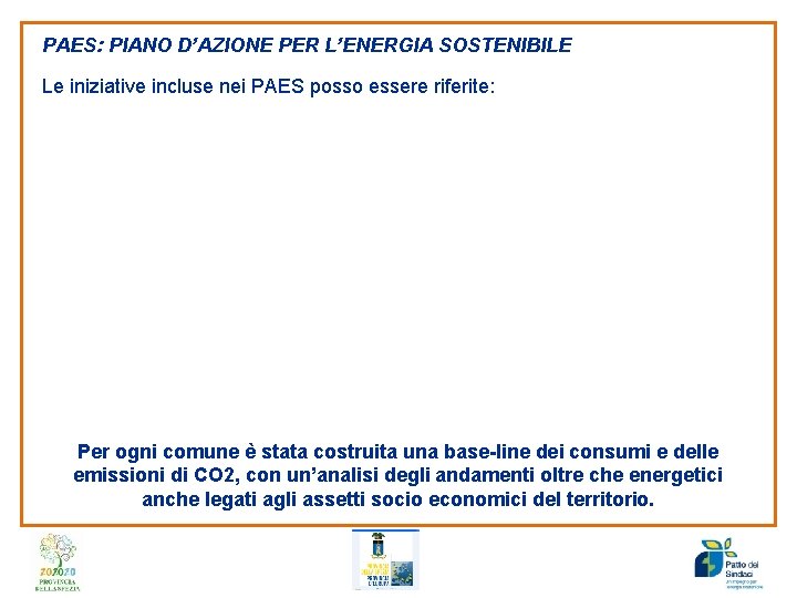 PAES: PIANO D’AZIONE PER L’ENERGIA SOSTENIBILE Le iniziative incluse nei PAES posso essere riferite: