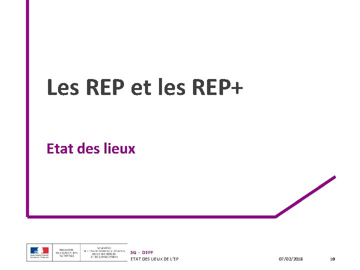 Les REP et les REP+ Etat des lieux SG - DEPP ETAT DES LIEUX Les REP et les REP+ Etat des lieux SG - DEPP ETAT DES LIEUX