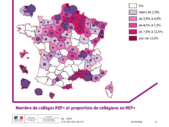 Nombre de collèges REP+ et proportion de collégiens en REP+ SG - DEPP ETAT Nombre de collèges REP+ et proportion de collégiens en REP+ SG - DEPP ETAT