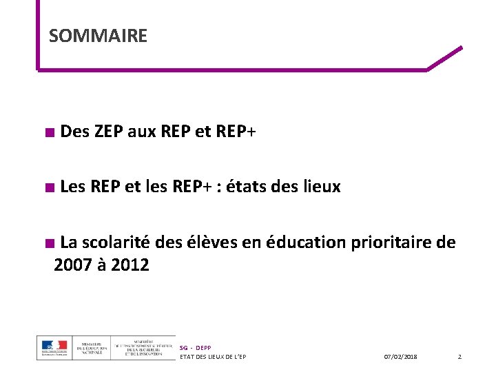 SOMMAIRE ■ Des ZEP aux REP et REP+ ■ Les REP et les REP+ SOMMAIRE ■ Des ZEP aux REP et REP+ ■ Les REP et les REP+