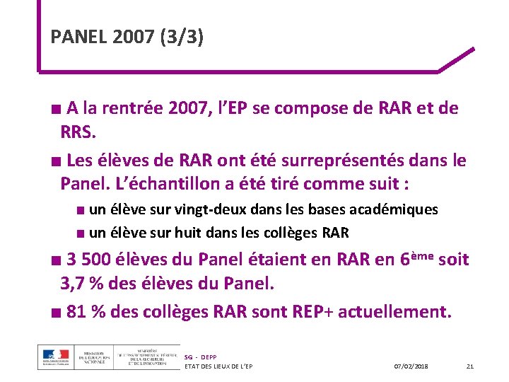 PANEL 2007 (3/3) ■ A la rentrée 2007, l’EP se compose de RAR et PANEL 2007 (3/3) ■ A la rentrée 2007, l’EP se compose de RAR et