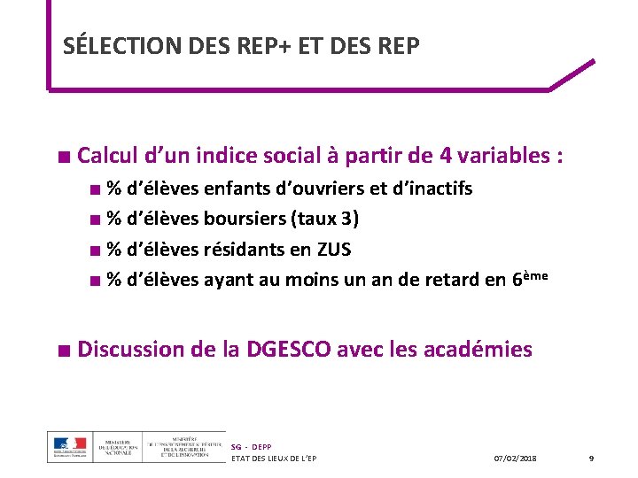 SÉLECTION DES REP+ ET DES REP ■ Calcul d’un indice social à partir de SÉLECTION DES REP+ ET DES REP ■ Calcul d’un indice social à partir de