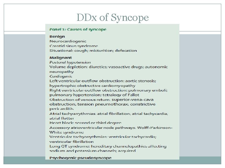 DDx of Syncope 