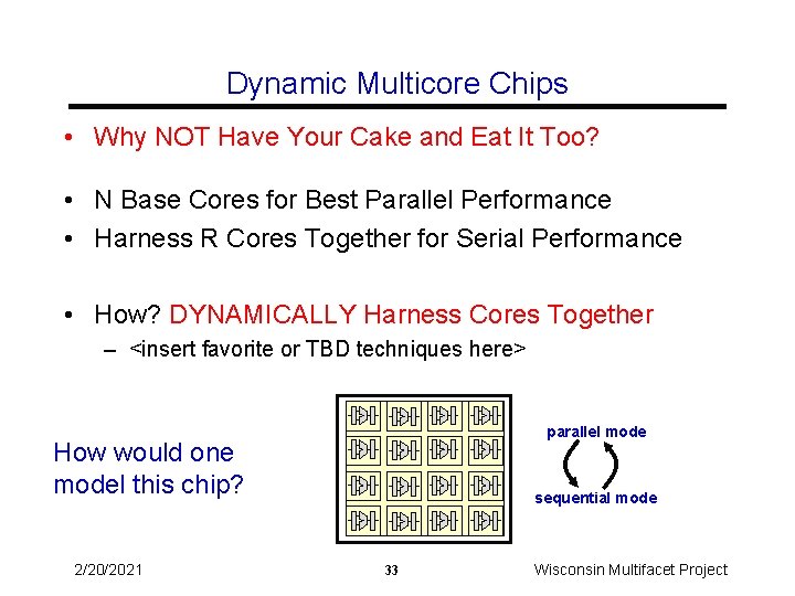 Dynamic Multicore Chips • Why NOT Have Your Cake and Eat It Too? •