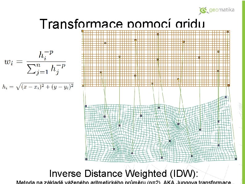 Transformace pomocí gridu Inverse Distance Weighted (IDW): 