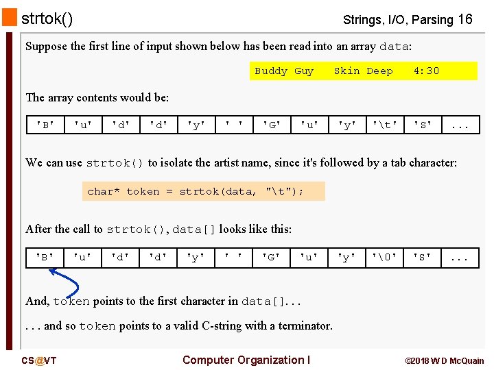 strtok() Strings, I/O, Parsing 16 Suppose the first line of input shown below has