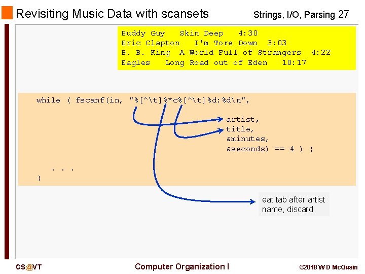 Revisiting Music Data with scansets Strings, I/O, Parsing 27 Buddy Guy Skin Deep 4: