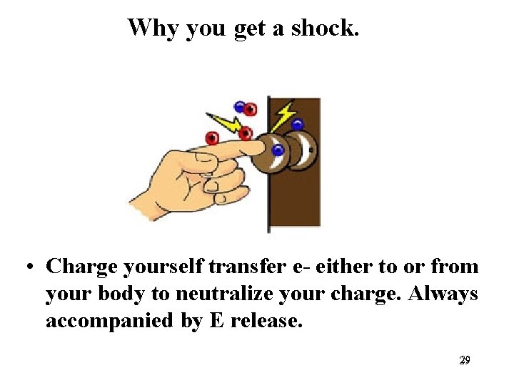 Why you get a shock. • Charge yourself transfer e- either to or from