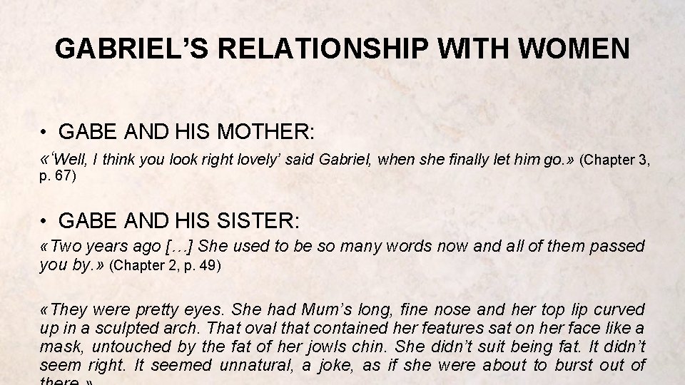 GABRIEL’S RELATIONSHIP WITH WOMEN • GABE AND HIS MOTHER: «‘Well, I think you look