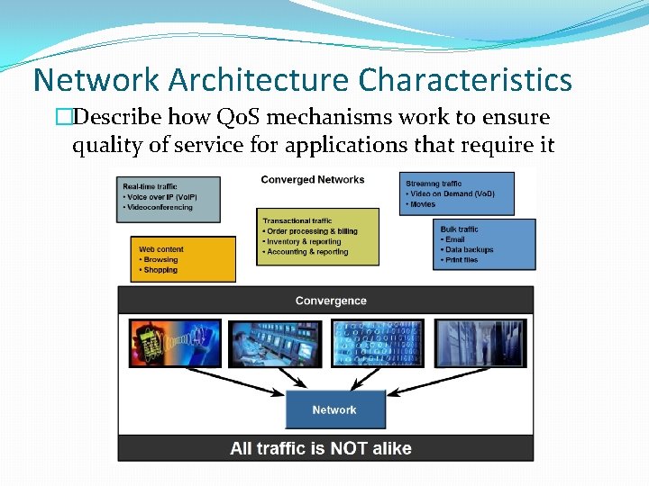 Network Architecture Characteristics �Describe how Qo. S mechanisms work to ensure quality of service