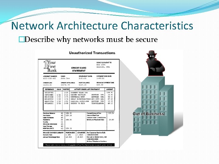 Network Architecture Characteristics �Describe why networks must be secure 
