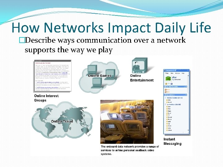 How Networks Impact Daily Life �Describe ways communication over a network supports the way