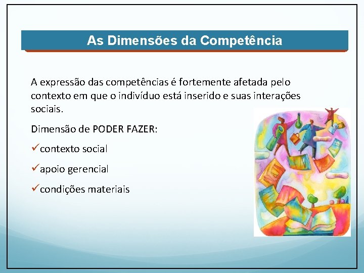 As Dimensões da Competência A expressão das competências é fortemente afetada pelo contexto em