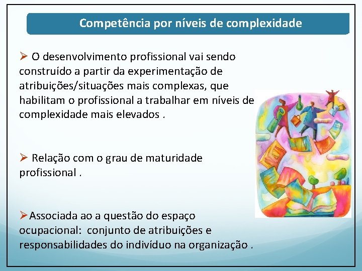 Competência por níveis de complexidade Ø O desenvolvimento profissional vai sendo construído a partir