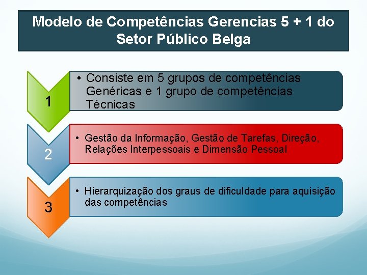 Modelo de Competências Gerencias 5 + 1 do Setor Público Belga 1 2 3