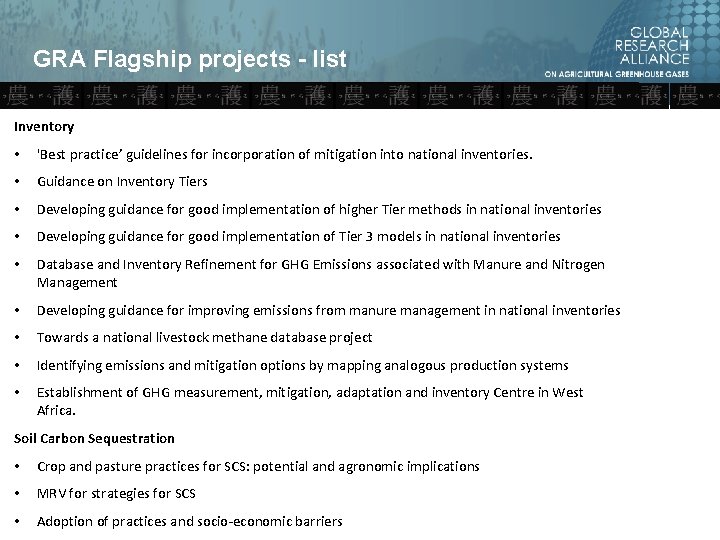 GRA Flagship projects - list Inventory • 'Best practice’ guidelines for incorporation of mitigation