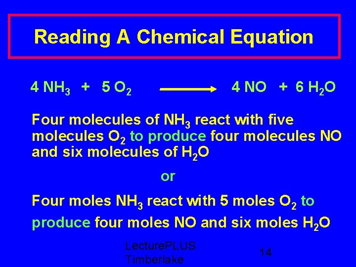 Reading A Chemical Equation 4 NH 3 + 5 O 2 4 NO +