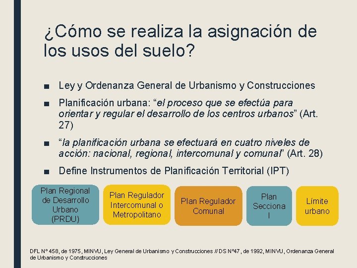 ¿Cómo se realiza la asignación de los usos del suelo? ■ Ley y Ordenanza